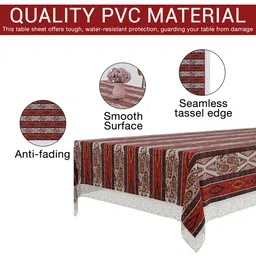 Kuber Industries Brown & Red Ethnic Motifs Printed 6-Seater Table Cover image 5