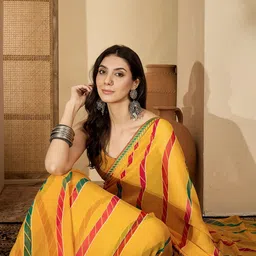 Sangria Yellow Poly Georgette Printed Sarees image 5