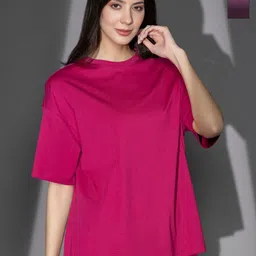 TITTLI Women Pack of 2 Solid Round Neck Pure Cotton Oversized T-shirts-image-43