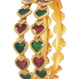 Anouk Set of 2 Gold-Plated Red & Green Meenakari Bangles-image-66