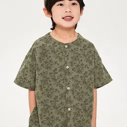 LULU & SKY Boys Oversized Fit Collarless Floral Printed Organic Cotton Casual Shirt-picture-38