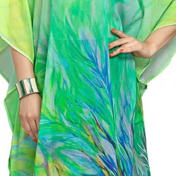 Exotic India Women Sharp-Green Georgette Diaphanous Printed Short Kaftan image 2