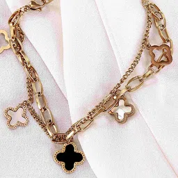 Cazines Stainless Steel Rose Gold-Plated Artificial Stones Studded Charm Bracelet-picture-15