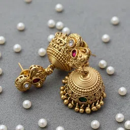 TREEMODA Gold-Plated Stone-studded& Onyx Beaded Jewellery Set image 3