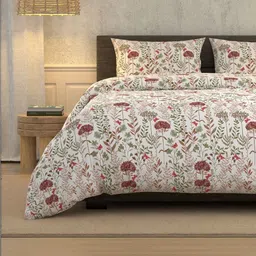 LA VERNE Off White And Brown Floral 180 TC King Bedsheet With 2 Pillow Covers-picture-19