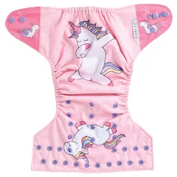 POLKA TOTS Reusable & Washable Fleece Cloth Diaper with 1 Diaper Liner and Size Adjustable Snap Buttons - Unicorn Pink-picture-27