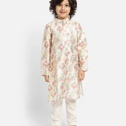 Piccolo Full Sleeves Flower Print Kurta With Pajama - White-picture-18