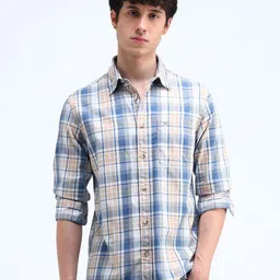Flying Machine Men Spread Collar Checked Cotton Slim Fit Casual Shirt-image-65