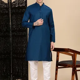 House of Pataudi Men Mandarin Collar Cotton Straight Kurta With Pjyama-picture-16
