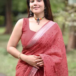 KALINI Floral Zari Block Print Saree-picture-26