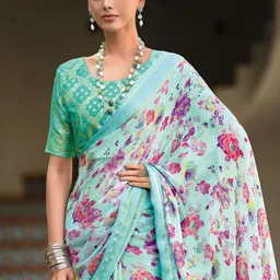 Mitera Floral Printed Zari Pure Chiffon Saree image 2