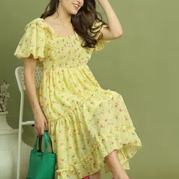 La Zoire Floral Print Georgette Fit & Flare Midi Dress-image-67