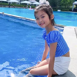 LULU & SKY Girls Checked Top & Shorts Swim Set image 3