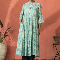 Sangria Floral Printed Pure Cotton A-Line Kurta-image-89