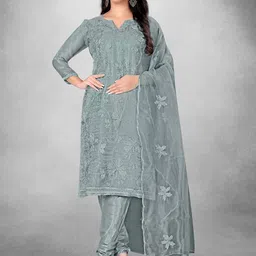 HERE&NOW Floral Embroidered Organza Unstitched Dress Material-picture-19