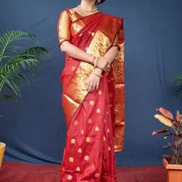 Aman's Impero Ethnic Motifs Zari Silk Blend Handloom Saree-picture-17