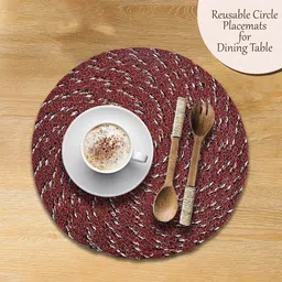 Kuber Industries 4Pcs Black & Pink printed Cotton Round Shape Table Placemats image 3