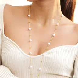 rubans voguish Rubans 18KT Gold Plated Stainless Steel Tarnish Free Waterproof Pearls Beaded Long Chain-picture-56