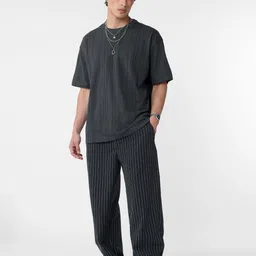 The Souled Store Men Striped Round Neck Cotton Oversized T-shirt image 2