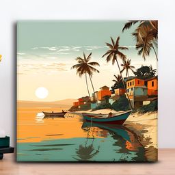 OLIVE TREE Blue & Orange Colored Scenery Canvas Painting Wall Art-picture-41