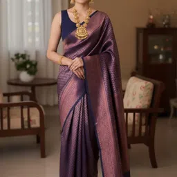 THE WEAVERS SHOP BY RAAVI Woven Design Zari Art Silk Handloom Banarasi Saree-picture-28