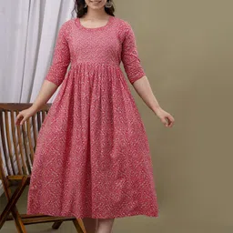 FACON GRAVIDA Floral Printed Maternity Fit And Flare Midi Dress-picture-37