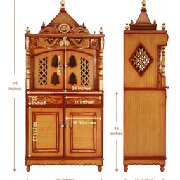 DZYN Furnitures Brown Wood Pooja Mandap With Door image 5