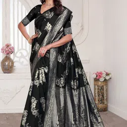 VASTRAAVEDAA Floral Zari Art Silk Handloom Banarasi Saree image 2