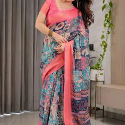 MAHARANI COUTURE Ethnic Motifs Printed Zari Pure Cotton Kanjeevaram Saree With Tassel image 5