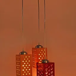 SOMIL Yellow & Red 3 Pieces Textured Wooden Rectangle Shaped Wall & Ceiling Lamp-picture-20