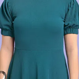 PURVAJA Women Puff Sleeve Fit & Flare Midi Dress image 5