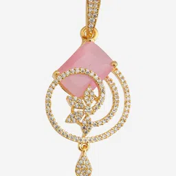Kushal's Fashion Jewellery Pink Gold-Plated Party Zircon Pendant Set image 5