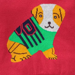 Little Folks Full Sleeves Sweater Puppy Design - Red image 3