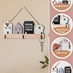 MARKET99 Beige & Black Printed 3 Hook Wooden Key Holder image 2