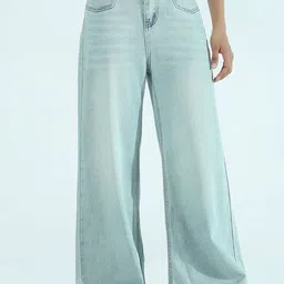 SHOWOFFFF Women Comfort Wide Leg Mid-Rise Heavy Fade Stretchable Jeans-image-53