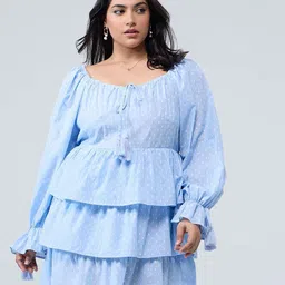 20Dresses Cottage Core Self Design Sweetheart Neck Tiered Ruffled Pure Cotton Mini Dress-image-60