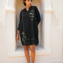 Zolo Label Women Relaxed Fit Black Pure Cotton Dress-image-16
