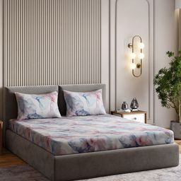 haus & kinder Soft Embrace Blue Abstract Cotton 210 TC King Bedsheet Set-1.83mx1.99mx34cm-picture-5