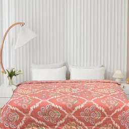 Aura Coral & Brown Floral Microfiber AC Room 300 GSM Double Bed Comforter-picture-20