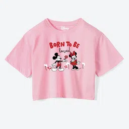 Wear Your Mind Girls Mickey Mouse Graphic Printed Round Neck Cotton T-shirt-picture-13