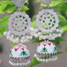 SIVA BY ANIKA Silver-Plated Pearls Beaded Dome Shaped Jhumkas-picture-10
