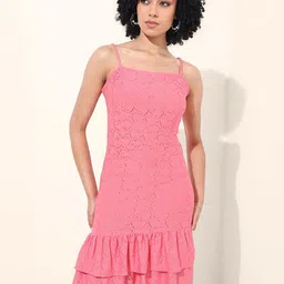 Freehand by The Indian Garage Co Women Self Design Shoulder Straps Sheath Mini Dress-image-54