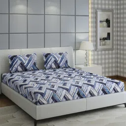 Monte Carlo Blue & Black Geometric Printed King Bedsheet Set 2.5 m x 2.75 m 349 GSM image 3
