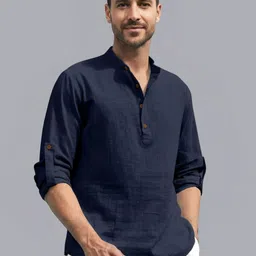 Zee Gold Men Solid Cotton Short Kurta Style Shirt-picture-34