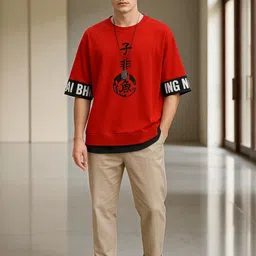 AUTNA Men Graphic Printed Drop-Shoulder Sleeves Cotton T-shirt image 4