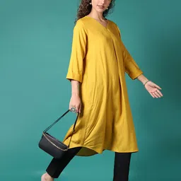 LIMEROAD V-Neck Cotton A-Line Kurta image 3