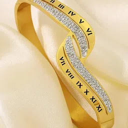 VIEN Stainless Steel Gold-Plated Artificial Stones Studded Bangle-Style Bracelet-image-83