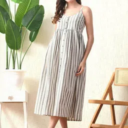 KALINI Striped A-Line Midi Dress-image-22