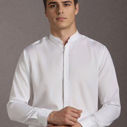 Louis Philippe Slim Fit Solid Band Collar Cotton Formal Shirt-picture-33