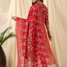 Katn India Women Floral Printed Regular Pure Cotton Kurta with Trousers & With Dupatta image 3